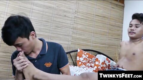 TwinkysFeet.com - Asian feet loving twinks smash each other and cum on feet and shoot