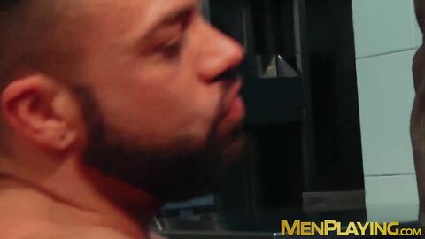 Nipple pierced hairy businessman drilling hard after work
