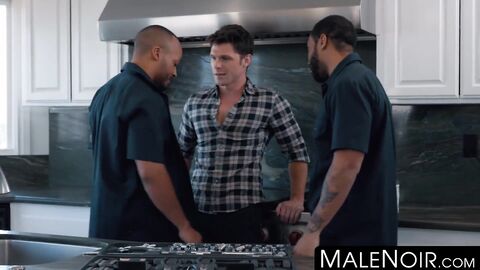 MaleNoir.com - Rich white bottom double penetrated by two black hunky plumbers BBCs