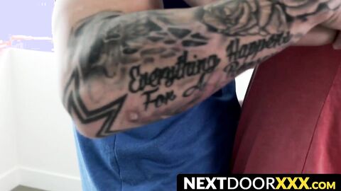 NextDoorXXX.com - Inked stud's raw cock claims his boyfriend's asshole in a hot flip