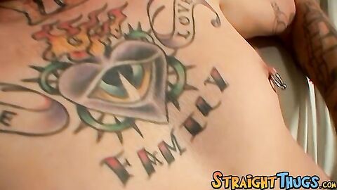 Tattooed and pierced straight amateur plays with cock solo