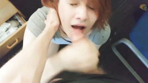 Pretty trans girl takes a load on her face