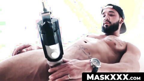 MaskXXX.com - Tattooed hunk reaches new heights with fake ass machine pleasure