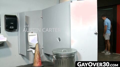 GayOver30.com - Sexy hunk Mike fucks cute Austin through the glory hole relentlessly