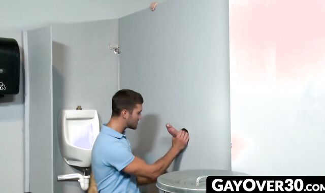 GayOver30.com - Sexy hunk Mike fucks cute Austin through the glory hole relentlessly