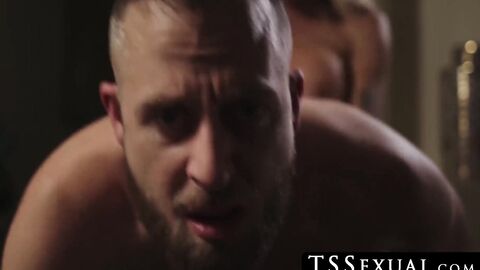 TSSexual.com - Tattooed TS babe feeding a hunk with her warm cum after sex