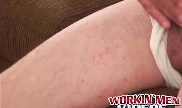Average Joe with big belly masturbating solo on camera
