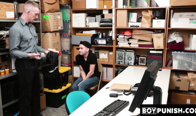 BoyPunish.com - Twink thief's raw ass stretching with a dildo and hot, throbbing cock