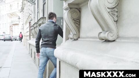 MaskXXX.com - Mysterious hunk Harry Paker masturbating vigorously solo with pleasure