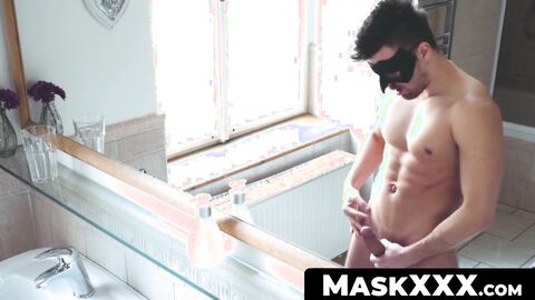 MaskXXX.com - Mysterious hunk Harry Paker masturbating vigorously solo with pleasure