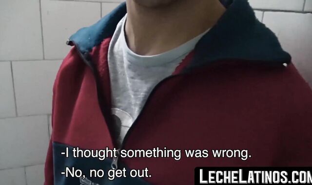LecheLatinos.com - Straight Latino's shady bathroom blowjob and bareback fuck