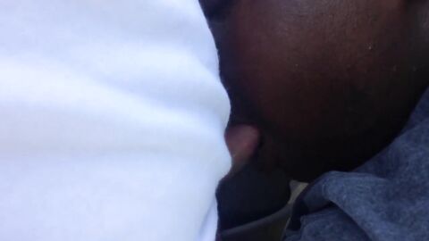 Chubby Gay Interracial Blowjob in Public