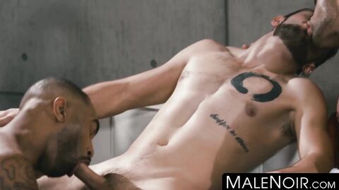 MaleNoir.com - Hardcore anal threesome with black stud fucking latin jock hard and ro