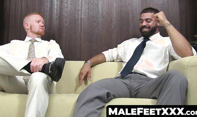 MaleFeetXXX.com - Redhead freak's BBC facial while enjoying toe sucking