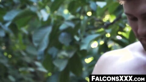 FalconsXXX.com - Muscular gays spread their legs for a thick cock outdoors in a hot s
