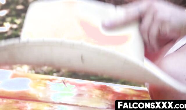 FalconsXXX.com - Muscular gays spread their legs for a thick cock outdoors in a hot s