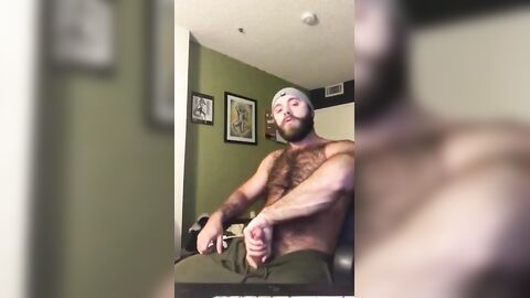 Hairy Lumberjack Masturbates, Showing Off His Cock
