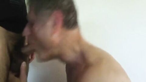 Daddy's throat gets fucked by a big cock and filled with cum