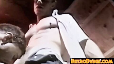 RetroDudes.com - Hung butt buddy touches himself before bare fucking cute guy