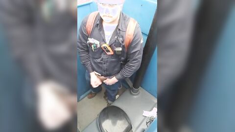 Bearded Hunk Strokes Cock Outdoors in a Porty Potty
