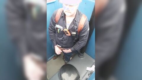 Bearded Hunk Strokes Cock Outdoors in a Porty Potty