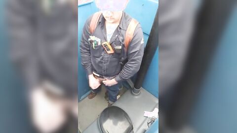 Bearded Hunk Strokes Cock Outdoors in a Porty Potty