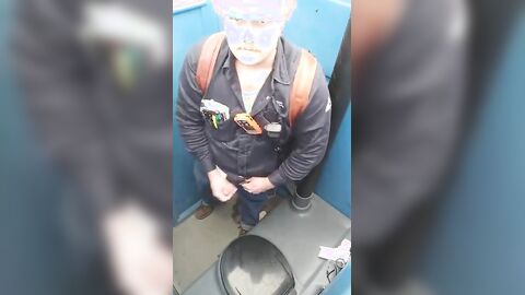 Bearded Hunk Strokes Cock Outdoors in a Porty Potty