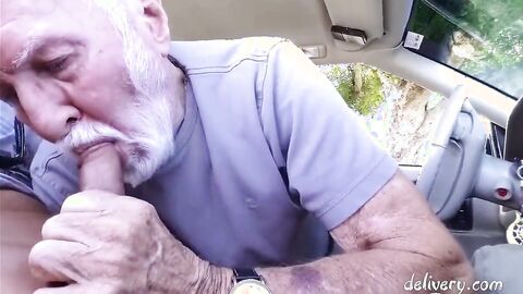 Grandpa Sucks Outdoors in His Car
