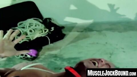 MuscleJockBound.com - Bondage gay's fingers and jerking off session during an intense