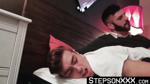 My bearded stepdad Romeo Davis grabs me and stuffs his cock in my wet mouth and ass