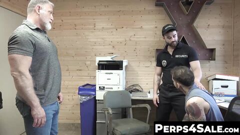 Perp Keith Foxxx devours the muscled officer and his hairy stepdads huge dicks