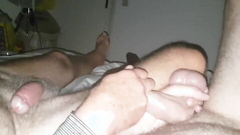 Big-Cock Dad and Chubby Boy's Hairy Handjob Session
