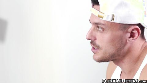 My straight friend Enzo Muller helps me masturbate my throbbing cock