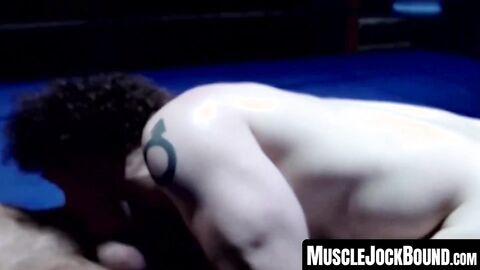 MuscleJockBound.com - Pierced wrestler's mutual blowjob leads to a cum spray in a rou