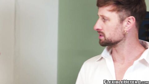 Straight masseurs Drew Dixon and Dalton Hyde massage each other before a happy ending