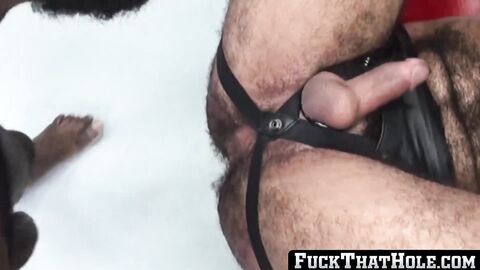 FuckThatHole.com - Gay interracial bareback fuck with hairy bearded daddy taking big