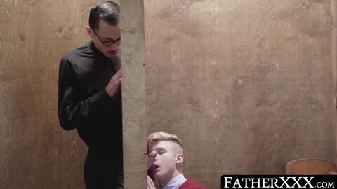 FatherXXX.com - Twink's wet blowjob leads to a raw, religious experience with a horny