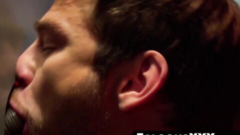 FalconsXXX.com - Two horny guys blowing each others dicks through a glory hole in a h