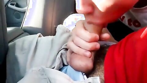 Sucking my buddy's big cock in the car