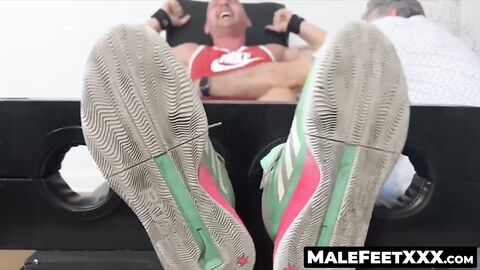 MaleFeetXXX.com - Wellcut Johnny S restrained and squirming in a hairy guy's tickling