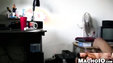 MachoIO.com - Attractive Latino gay dude strokes his rock solid cock and explodes