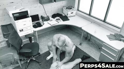 Muscled perp Jaxon Valor strokes the hairy officers big cock to avoid getting jailed