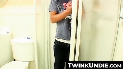 TwinkUndie.com - Pretty twink's undies shower jerk off and powerful cumshot