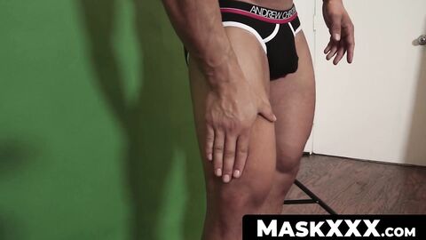 MaskXXX.com - Alluring gay stud's muscle show and solo dick stroking
