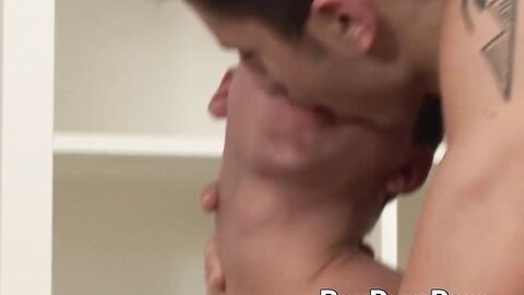 Muscular tattooed jock fucks twink bareback for our pleasure