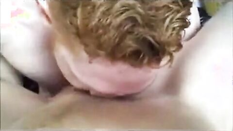 Two Big Cocks Feed Their Loads to Redhead Cock-Hungry Slut