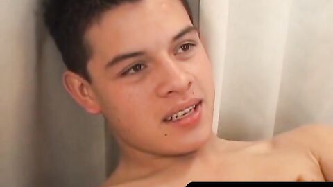 OTBXXX.com - Amateur latino twink shoots cum while getting his tight