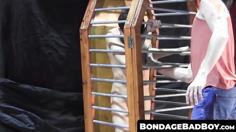 BondageBadBoy.com - Cage torment with jock whipped and flogged rough