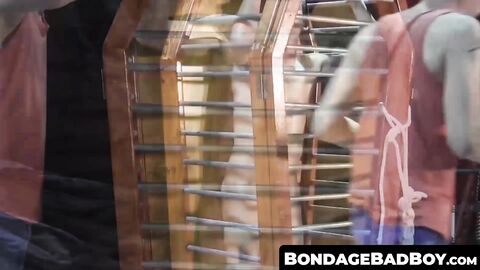 BondageBadBoy.com - Cage torment with jock whipped and flogged rough