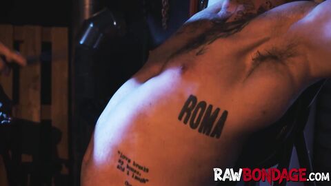 Roped up and helpless Devin Franco cumshot after punishment